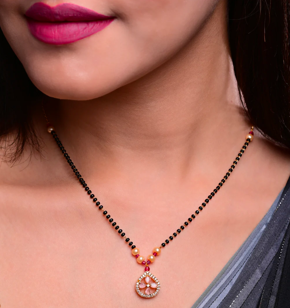 Pink Diamond Flower Mangalsutra For Women