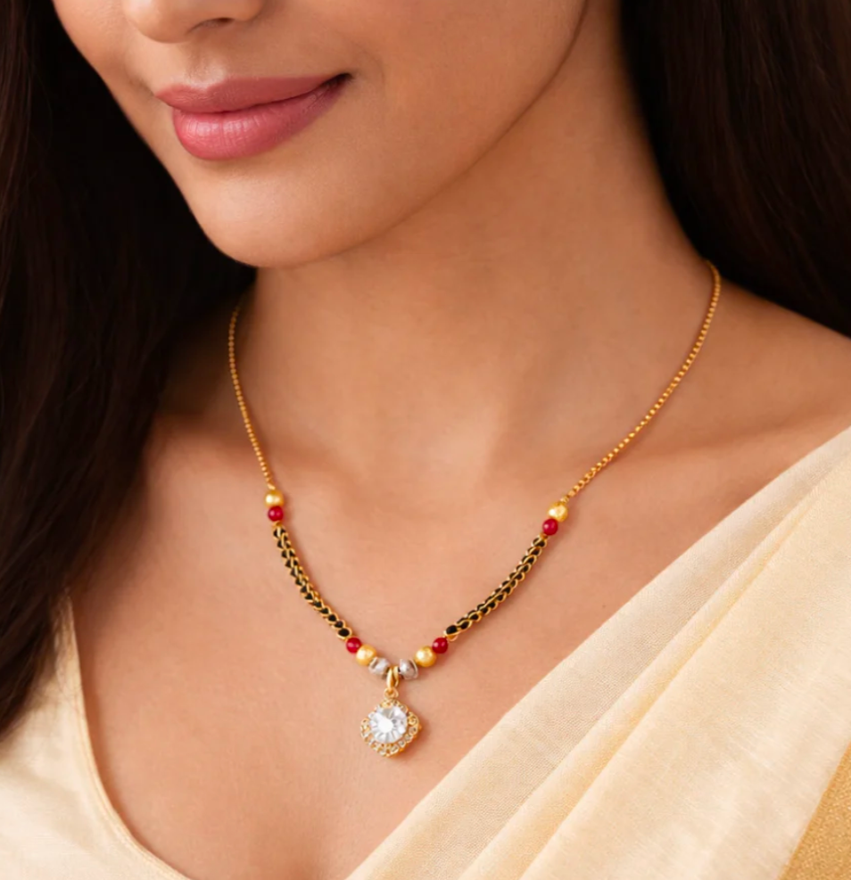 White Round Diamond Mangalsutra For Women