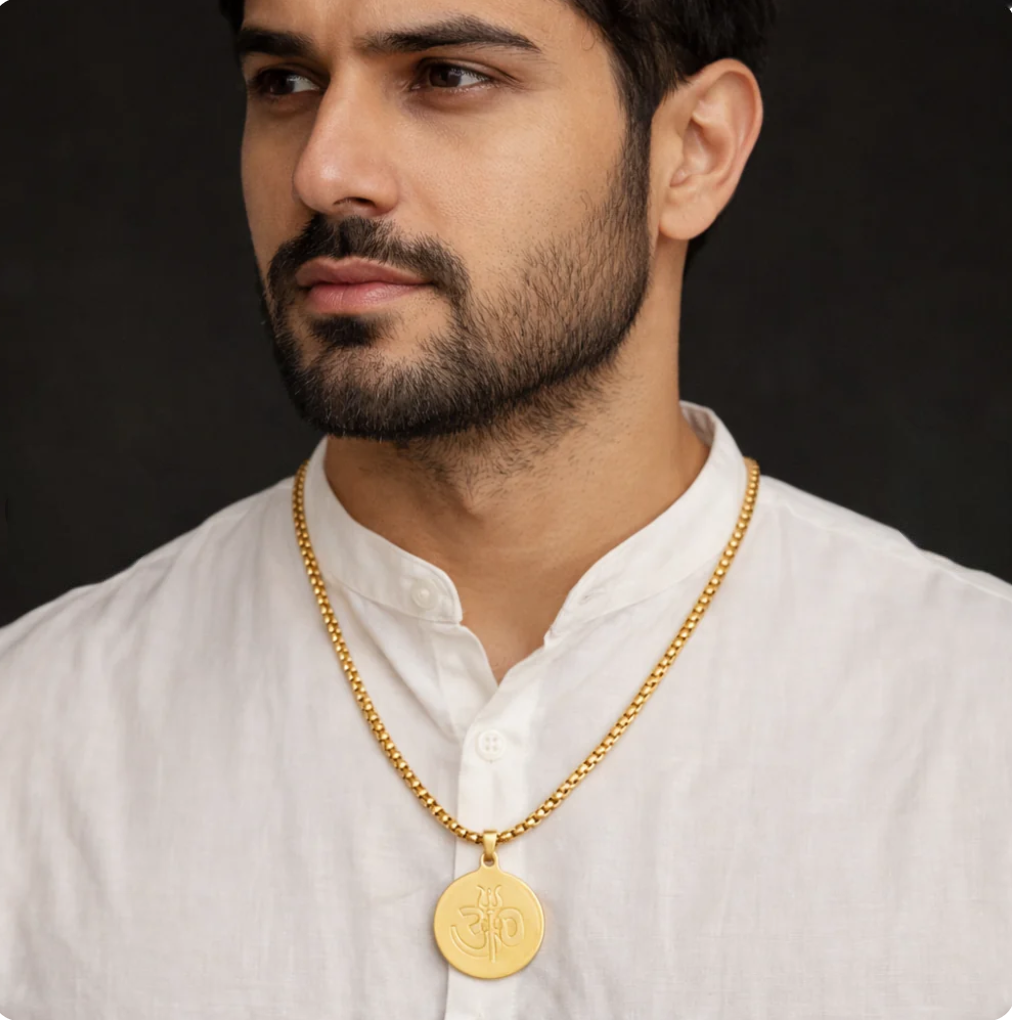 Om Trishul Pandent Stainless Steel Necklace chain For Men (24 Inch)