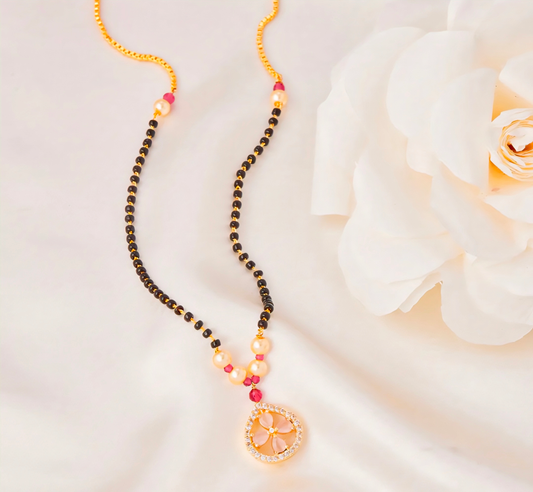 Pink Diamond Flower Mangalsutra For Women