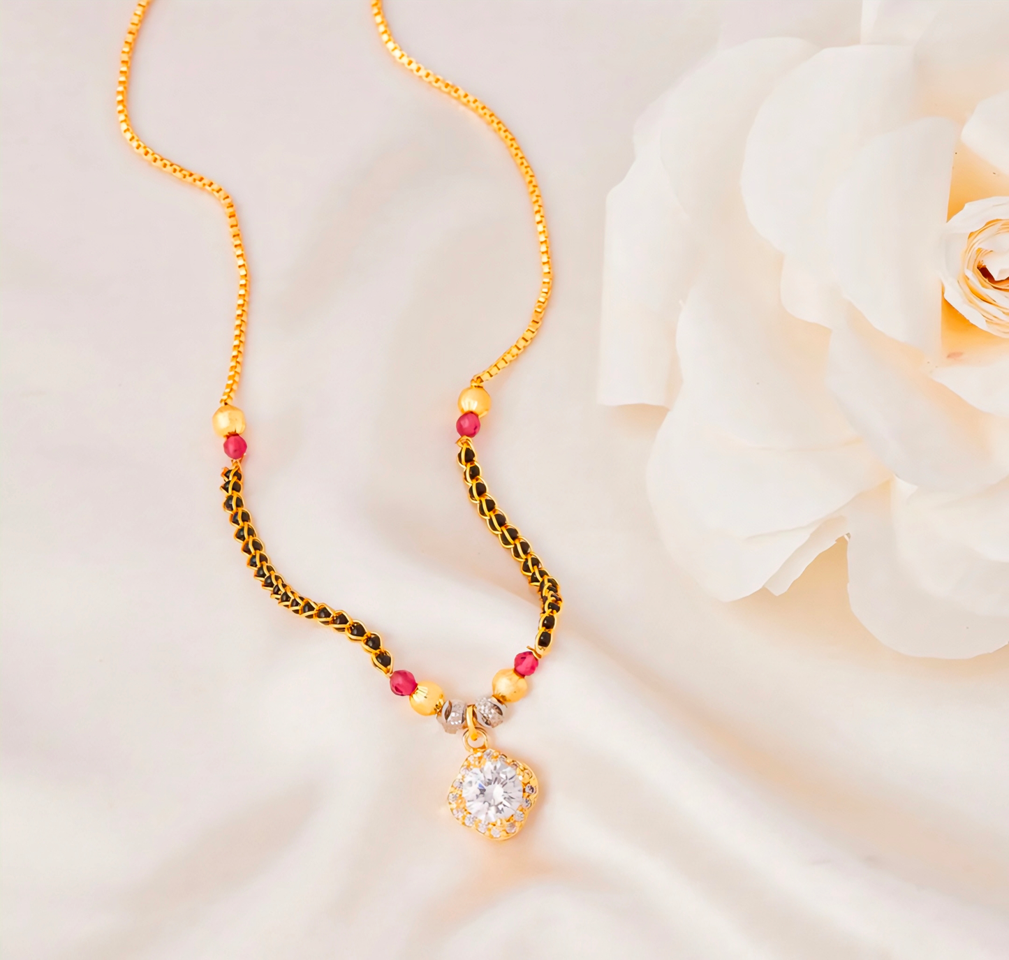 White Round Diamond Mangalsutra For Women