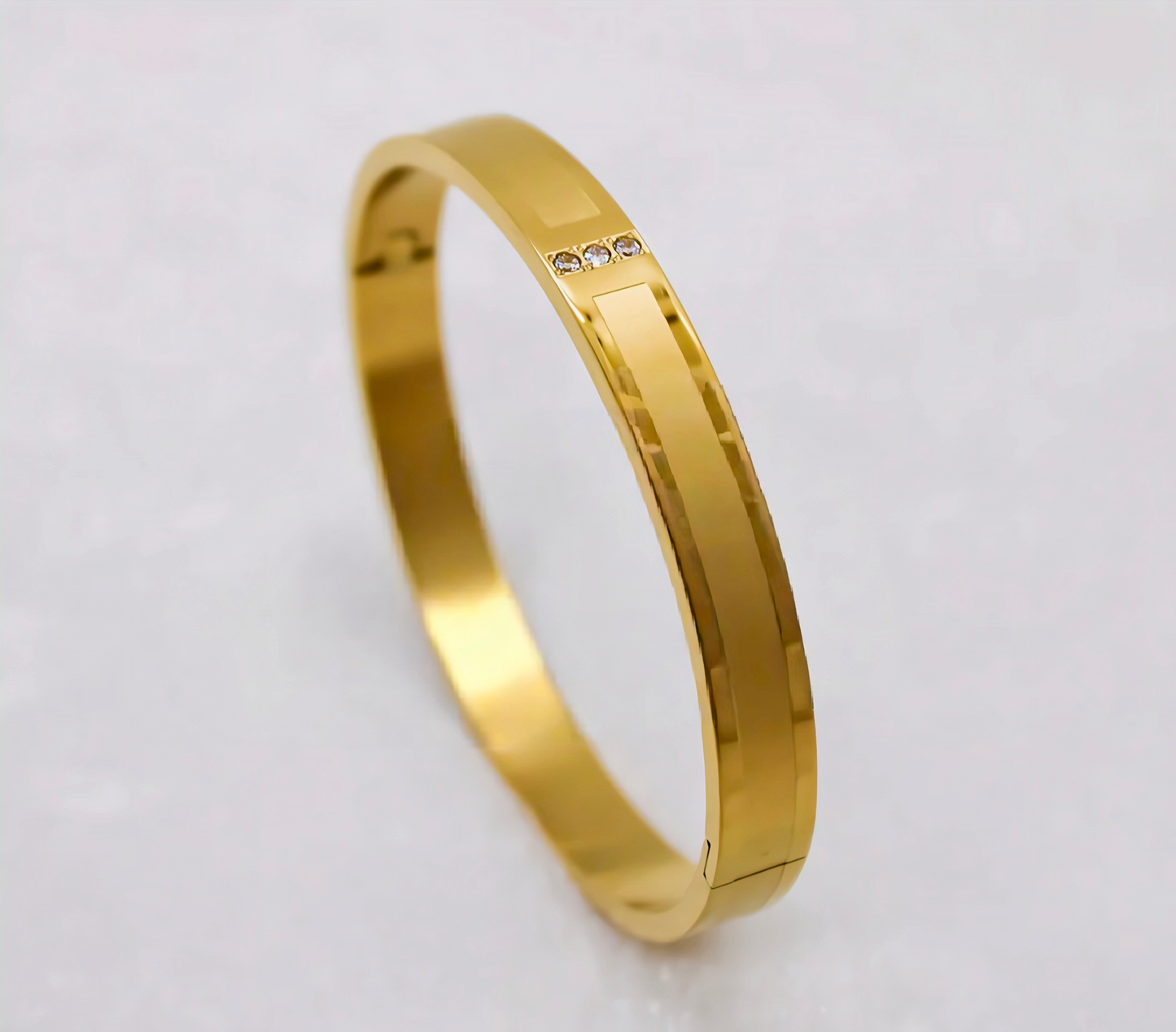 Matte and Shiny Finish with Three Diamond Gold Bracelet for Men