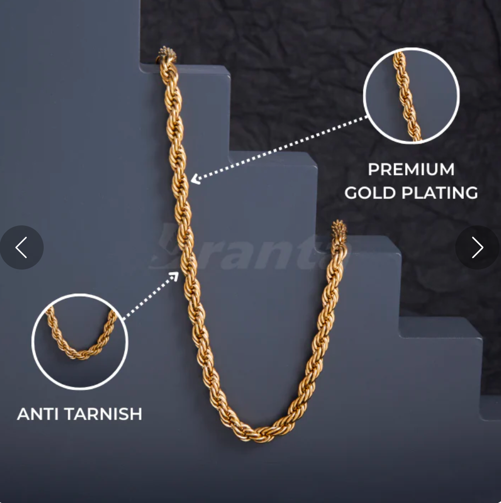 Gold Plated Rope Chain For Men (21.5 Inch)
